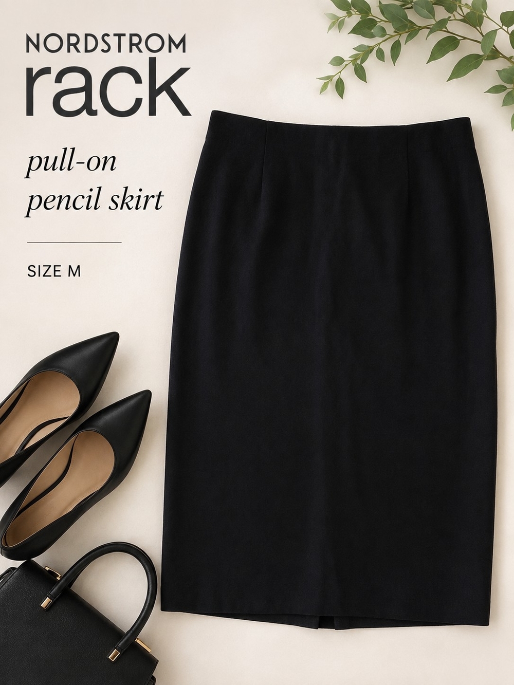 Nordstrom Rack Black Pull On Pencil Skirt Size M Stretch